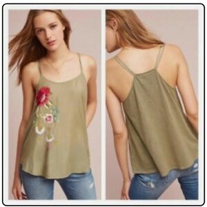 AKEMI + KIN ANTHROPOLOGIE Moss Green Needlepoint/Embroidery Floral Tank Size M